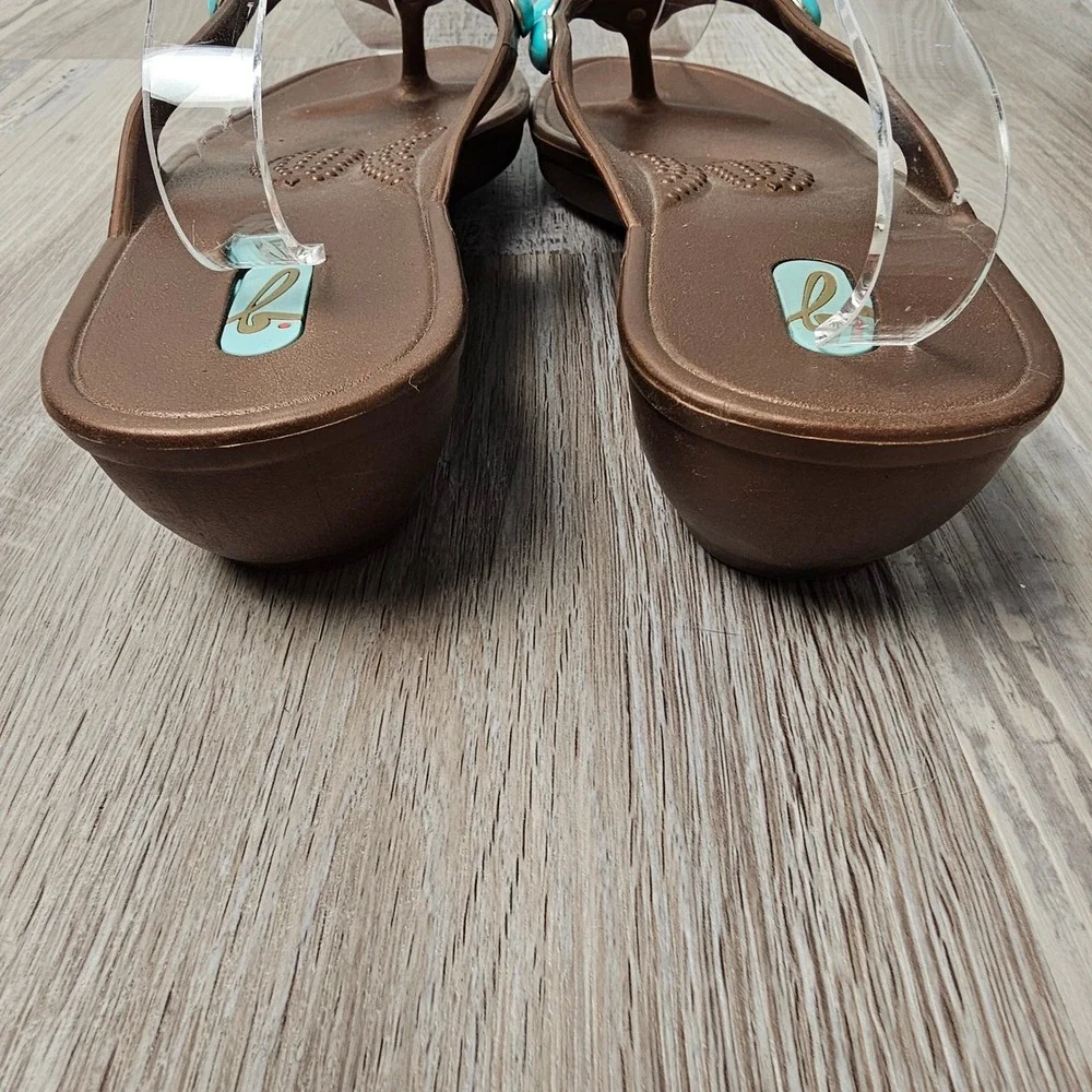 Oka-B Womens Turquoise Cabochon Wedge Sandals ML 8.5-9.5 Copper Southwestern